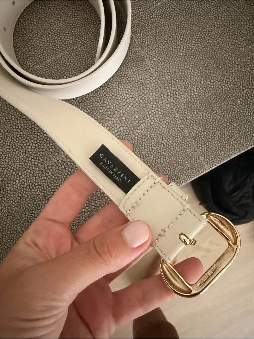 Cream Leather Belt with Gold Buckle - Women's Fashion Accessory